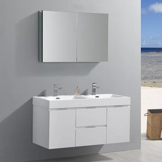 Senza Valencia 48" Wall Mounted Double Bathroom Vanity Set with Mirror