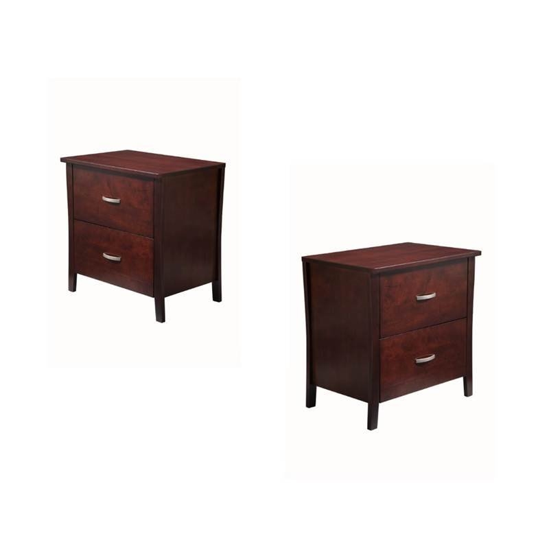 (Set of 2) Transitional 2 Drawer Nightstand in Brown ...