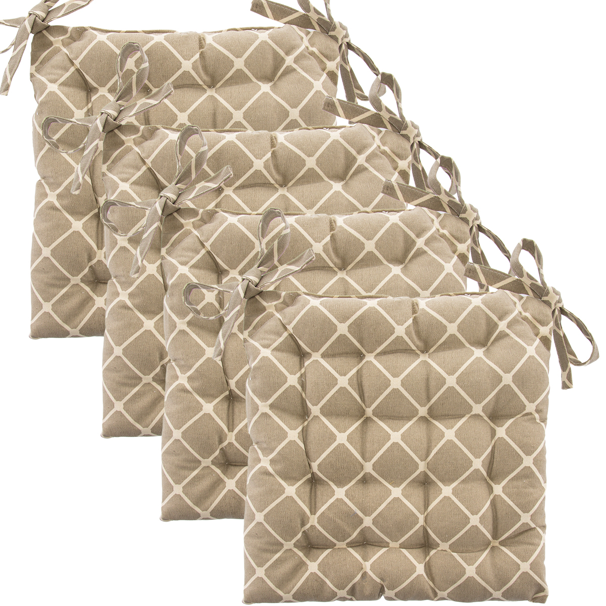 Set Of 4 Cotton Indoor Reversible Chair Pads & Ties