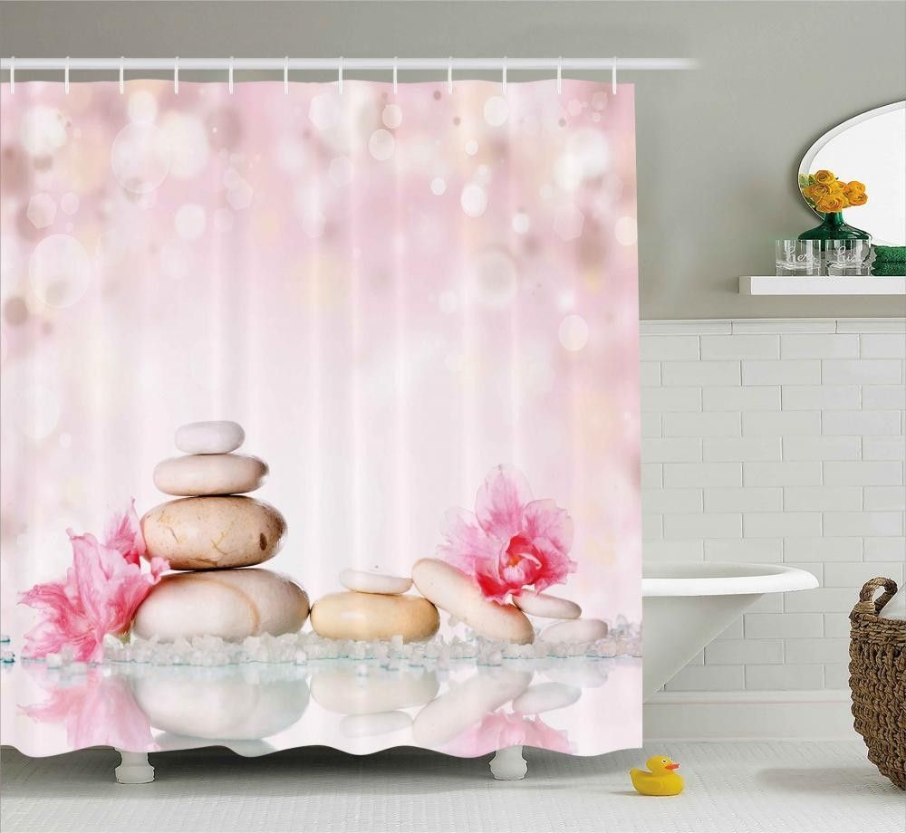 Shaleine Spa Bohemian Zen Stones and Soft Petals Therapy Tradition Chakra Yoga Asian Picture Single Shower Curtain