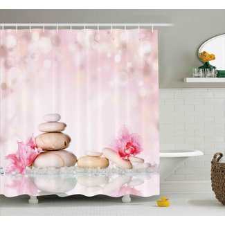 Shaleine Spa Bohemian Zen Stones and Soft Petals Therapy Tradition Chakra Yoga Asian Picture Single Shower Curtain