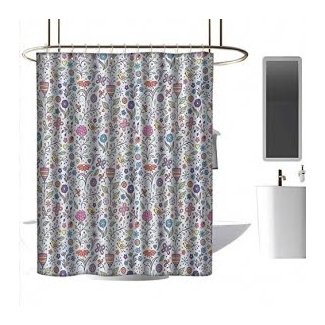 Shower Curtains for Girls with Pink Doodle,Colorful Flora and Fauna Blooming Nature Coming of The Spring Themed Illustration,Multicolor Shower Curtain for Women