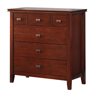 Simpli Home 3AXCART-04 Artisan Solid Wood 36 inch wide Contemporary Bedroom Chest of Drawers in Medium Auburn Brown