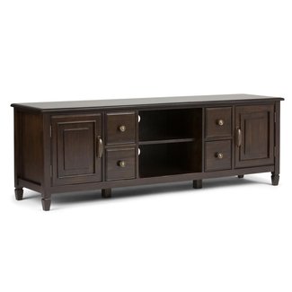Simpli Home 3AXCCON-07 Connaught Solid Wood 72 inch wide Traditional TV media Stand in Dark Chestnut Brown For TVs up to 80 inches