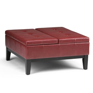 Simpli Home AXCOT-235-RRD Dover Square Coffee Table Storage Ottoman in Radicchio Red Faux Leather
