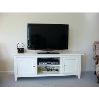 Small White Oak Wood TV Stand With Square Doors of
