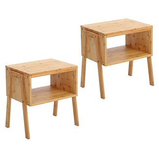 SONGMICS Set of 2 Bamboo Nightstand, Side End Table, Coffee Couch Console Table with Open Front Storage Compartment, 100% Sturdy Bamboo Wood Natural ULNT45N