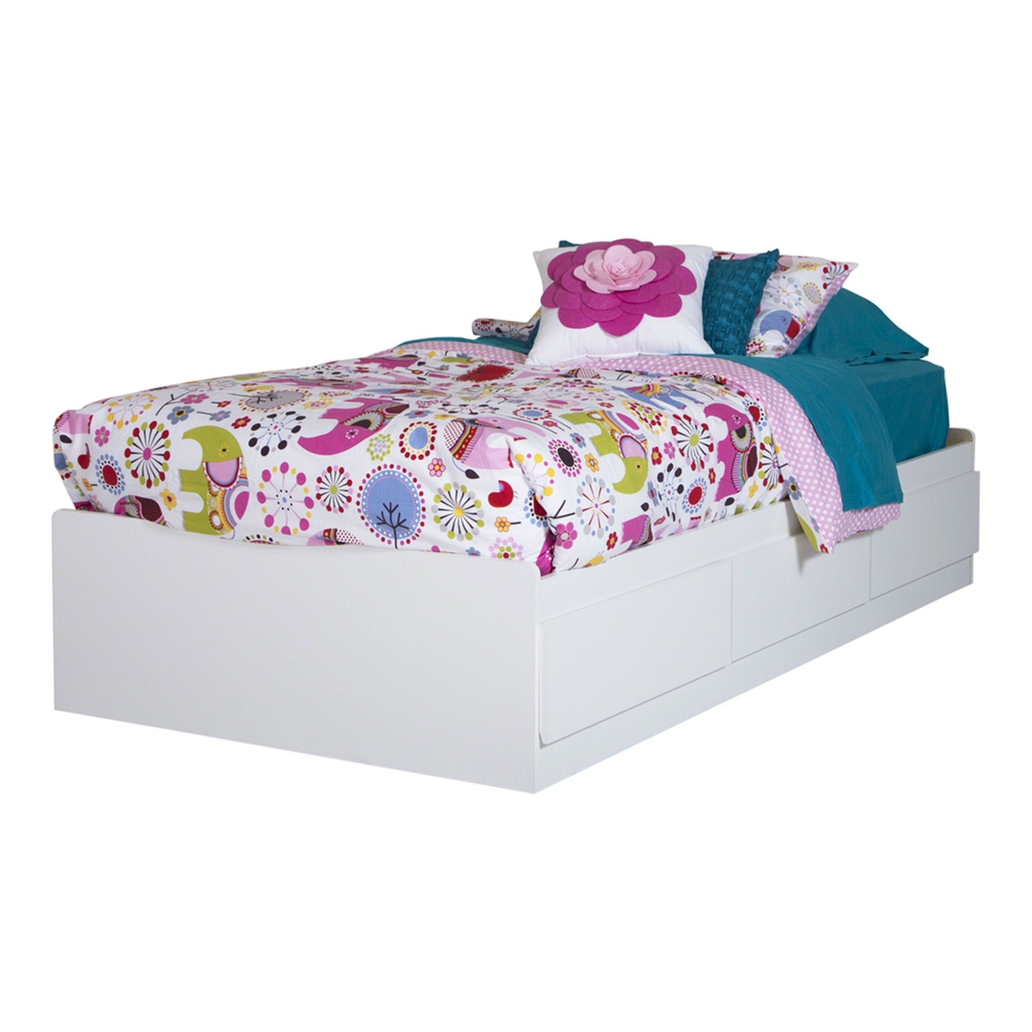 South Shore 10055 Logik Twin Mates Bed (39'') with 3 Drawers, Pure White