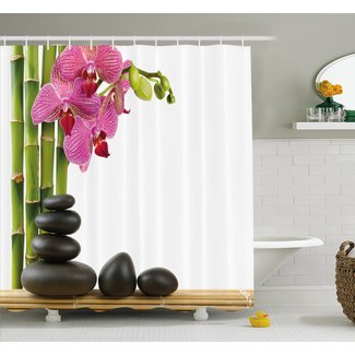 Spa Beautiful Orchid with Bamboos and Hot Stone Massage Image Shower Curtain Set