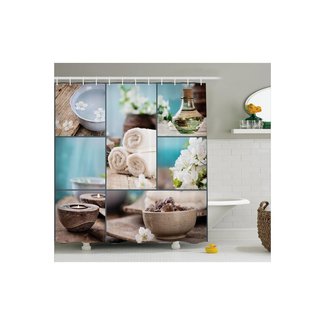 Spa Far East Close to Your Heart Asian Massage Collage Oils Candles Flowers Shower Curtain Set