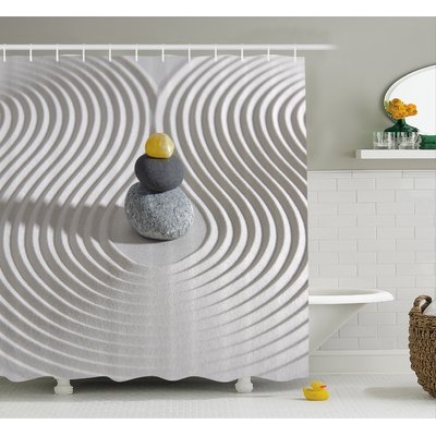 Spa Three Hot Massage Stones in the Middle of the Sand Shaped Waves Shower Curtain Set