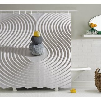 Spa Three Hot Massage Stones in the Middle of the Sand Shaped Waves Shower Curtain Set