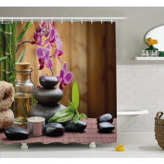 Spa Warm Welcoming Reception Big Stones Candles Scent Flowers Print Shower Curtain Set