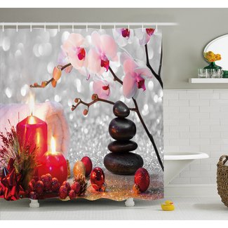 Spa Winter Christmas Theme with Orchid Stone and Candles Image Shower Curtain Set