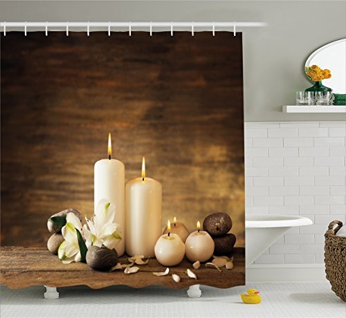 Spa Winter Valentines Day Couples Themed Candle Flowers and Stones Image Shower Curtain Set