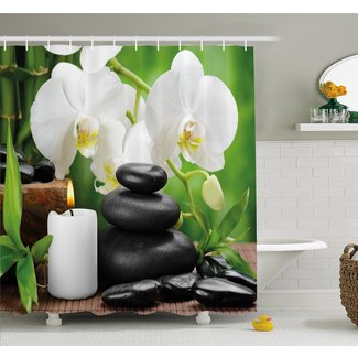 Spa Zen Hot Massage Stones with Orchid Candles and Magnificent Nature Shower Curtain Set