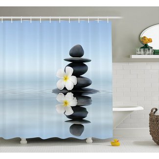 Spa Zen Massage Hot Stones with Asian Frangipani Plumera Reflection on Water Shower Curtain Set