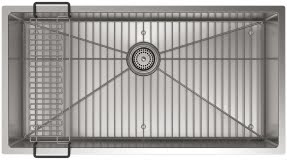 Strive 35" L x 18-5/16" W x 9-5/16" Under-Mount Extra-Large Single Bowl Kitchen Sink with Basin Rack