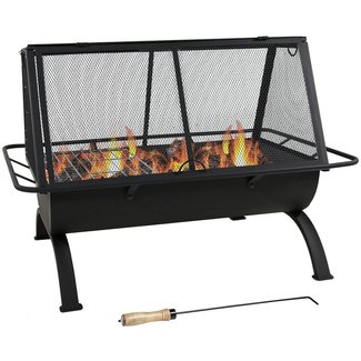 Sunnydaze Northland Outdoor Fire Pit - 36 Inch Large Wood Burning Patio & Backyard Firepit for Outside with Cooking BBQ Grill Grate, Spark Screen, Fireplace Poker, and Waterproof Cover