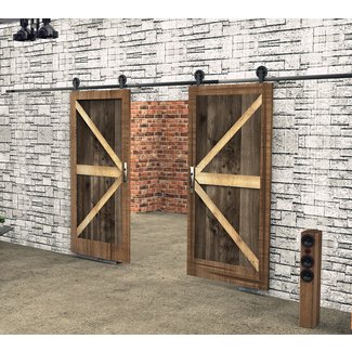 T-Shape Black Wheel Standard Double Barn Door Hardware Kit