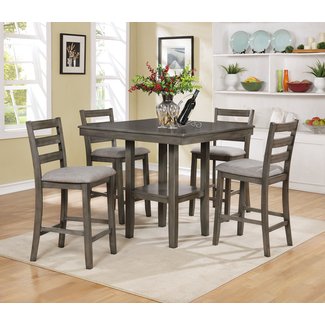 Tahoe 5-Pc Grey Wood Counter Height Table Set by Crown Mark