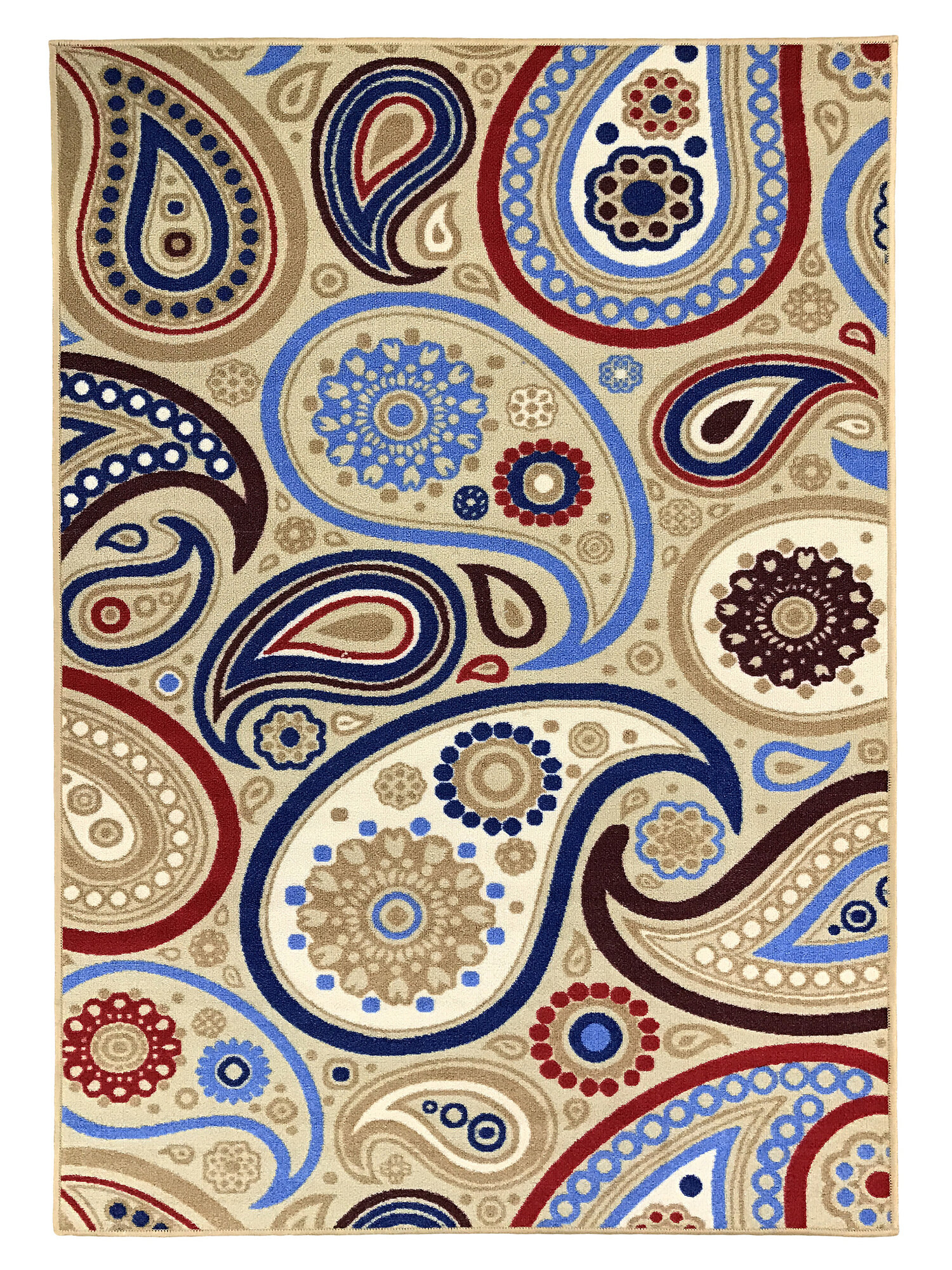 Toccoa Paisley Trendy Non Skid Rubber Backed Multicolor Area Rug