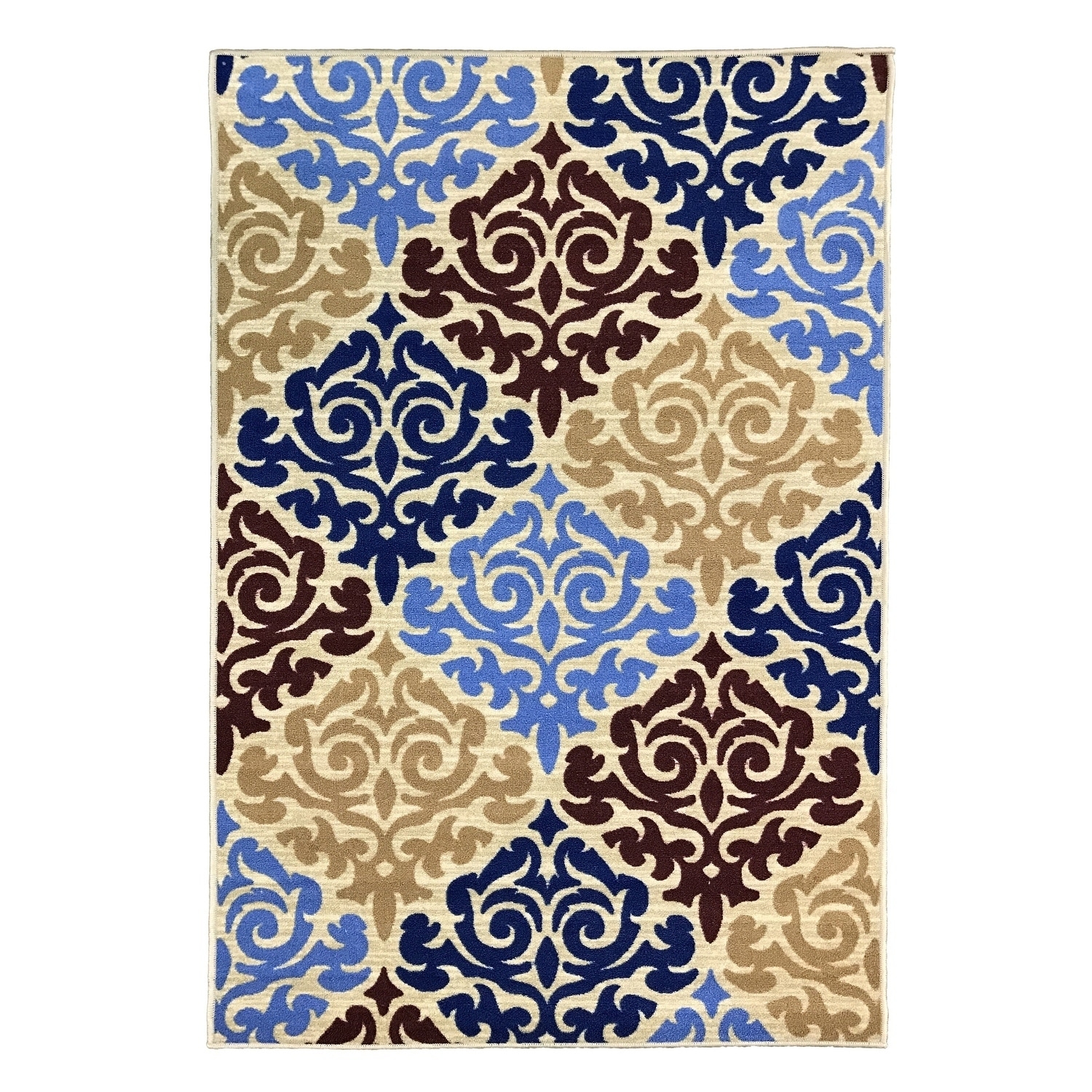 Toccoa Queen Damask Trendy Non Skid Rubber Backed Multicolor Area Rug