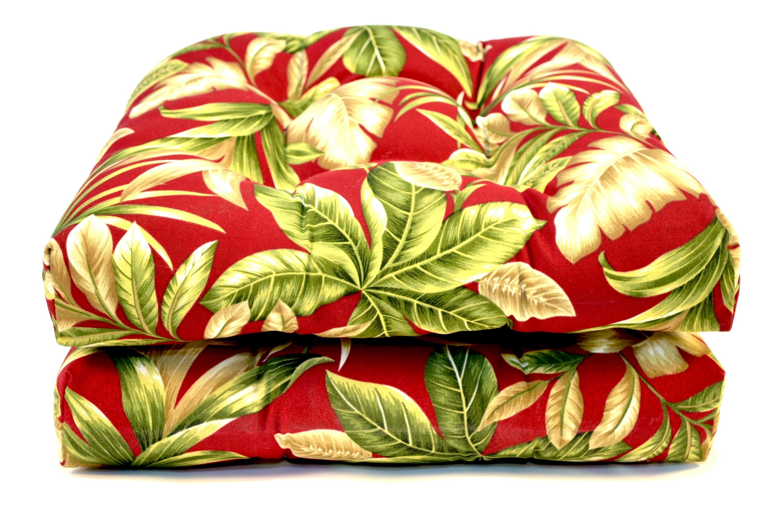 Tropical Wicker Indoor/Outdoor Dining Chair Cushion (Set of 2)