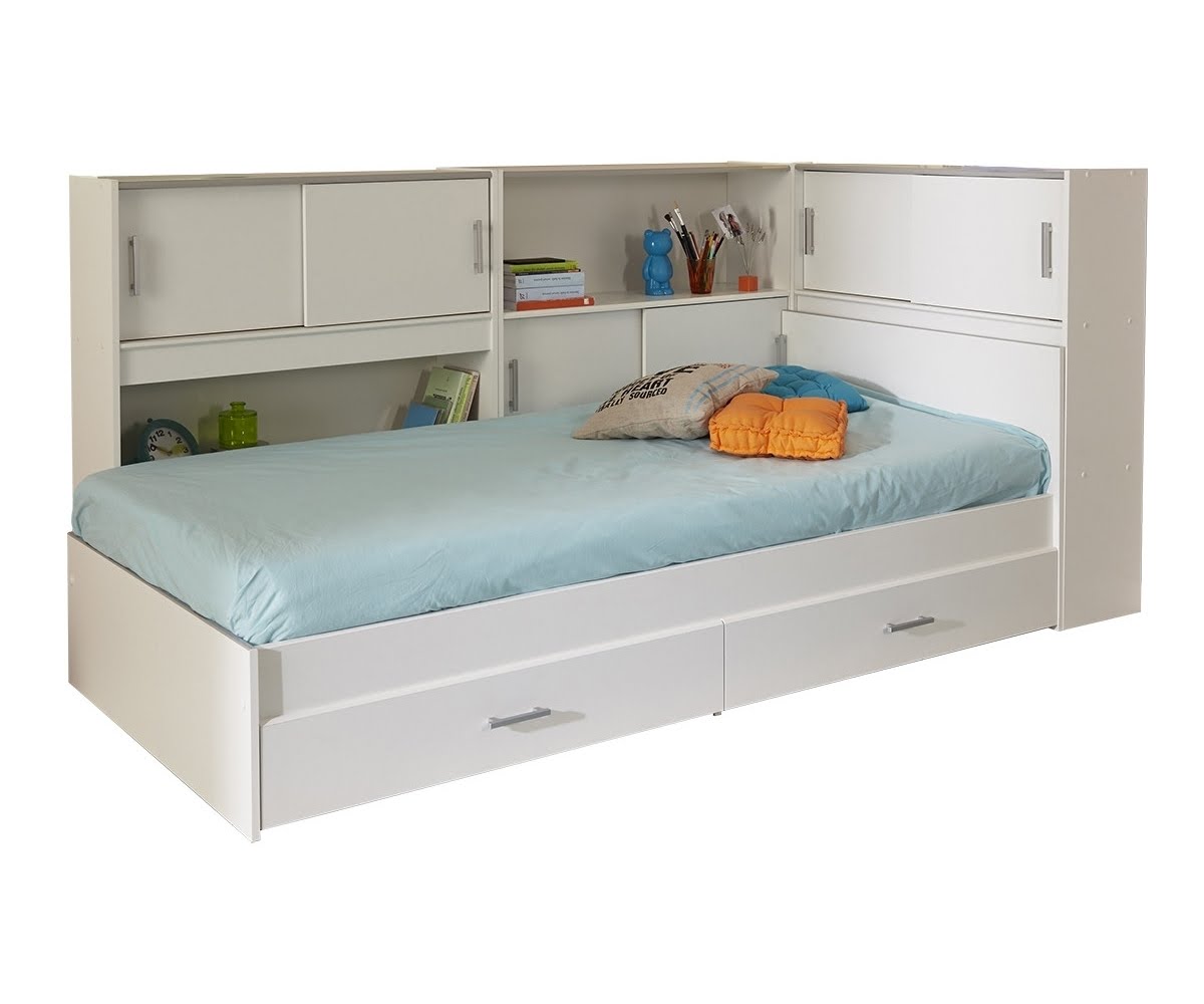 White Twin Bed With Storage Visualhunt, Twin Bed Frame With Shelves