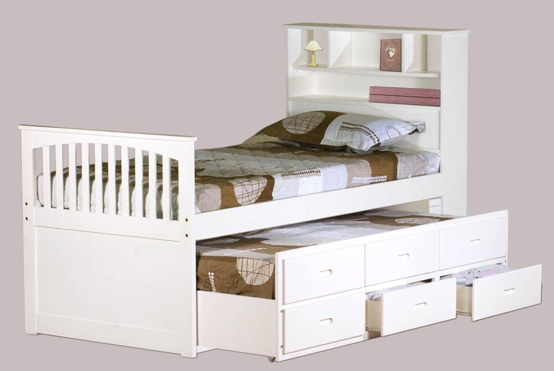Twin White Captain's Bookcase Bed with Storage -