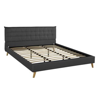 Upholstered Linen Bed Frame, Geometric Tufted Headboard with Low Profile Frame