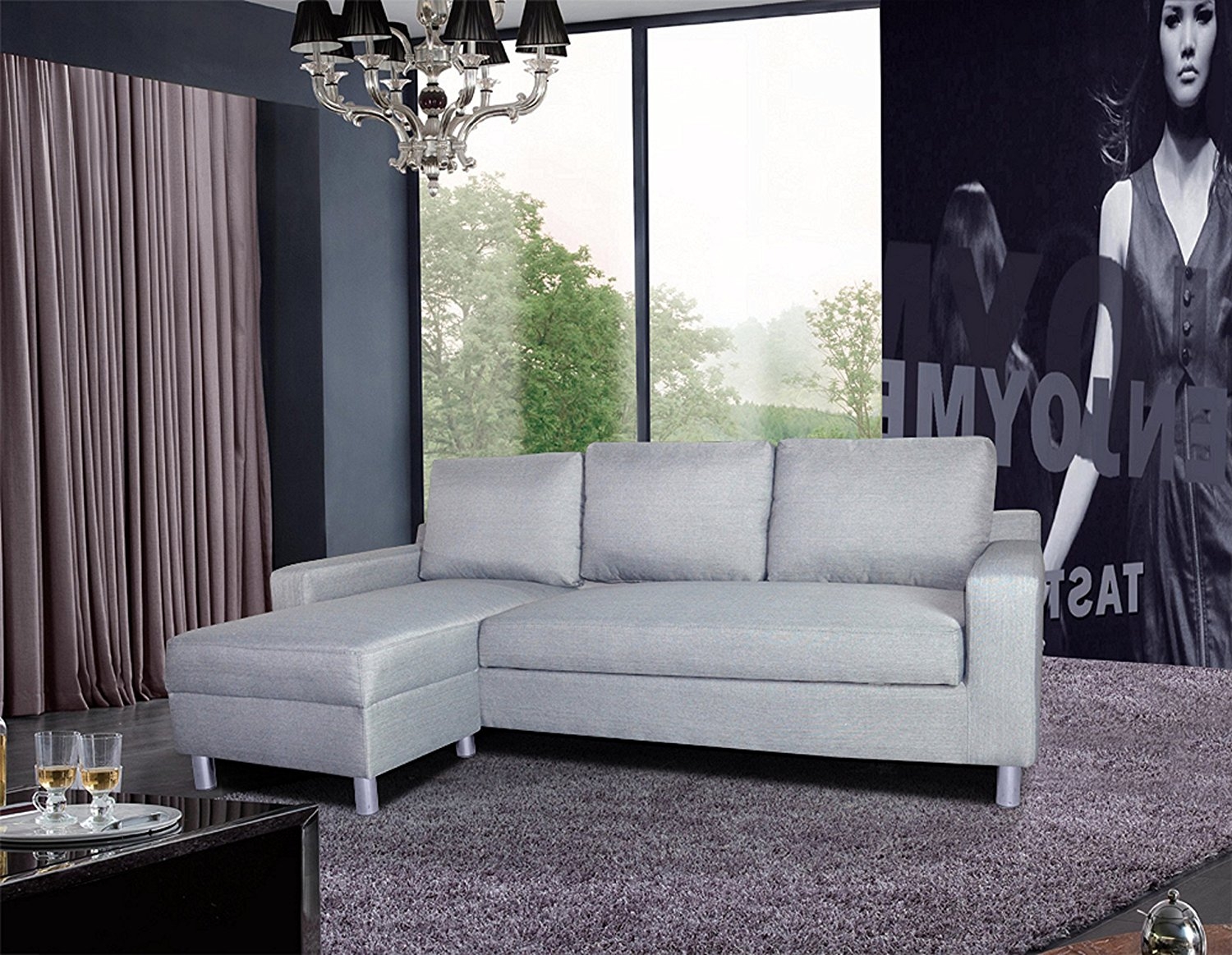 US Pride Furniture Kachy Fabric Convertible Sleeper Sectional Sofa Bed & Facing-Left Chaise, Gray