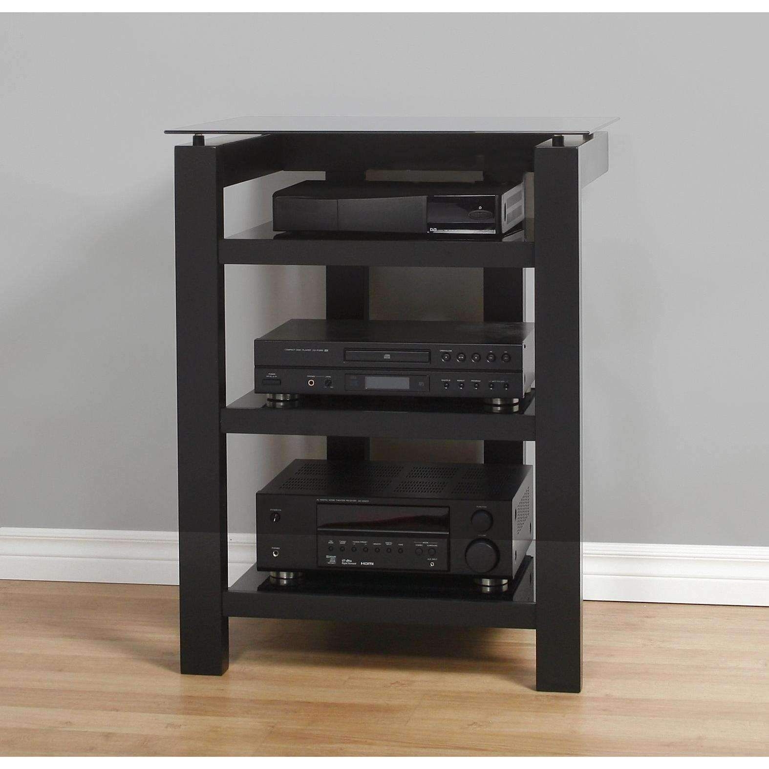 Audio Component Stand Video TV Media Stereo Cabinet Glass Doors Black Lacquer 