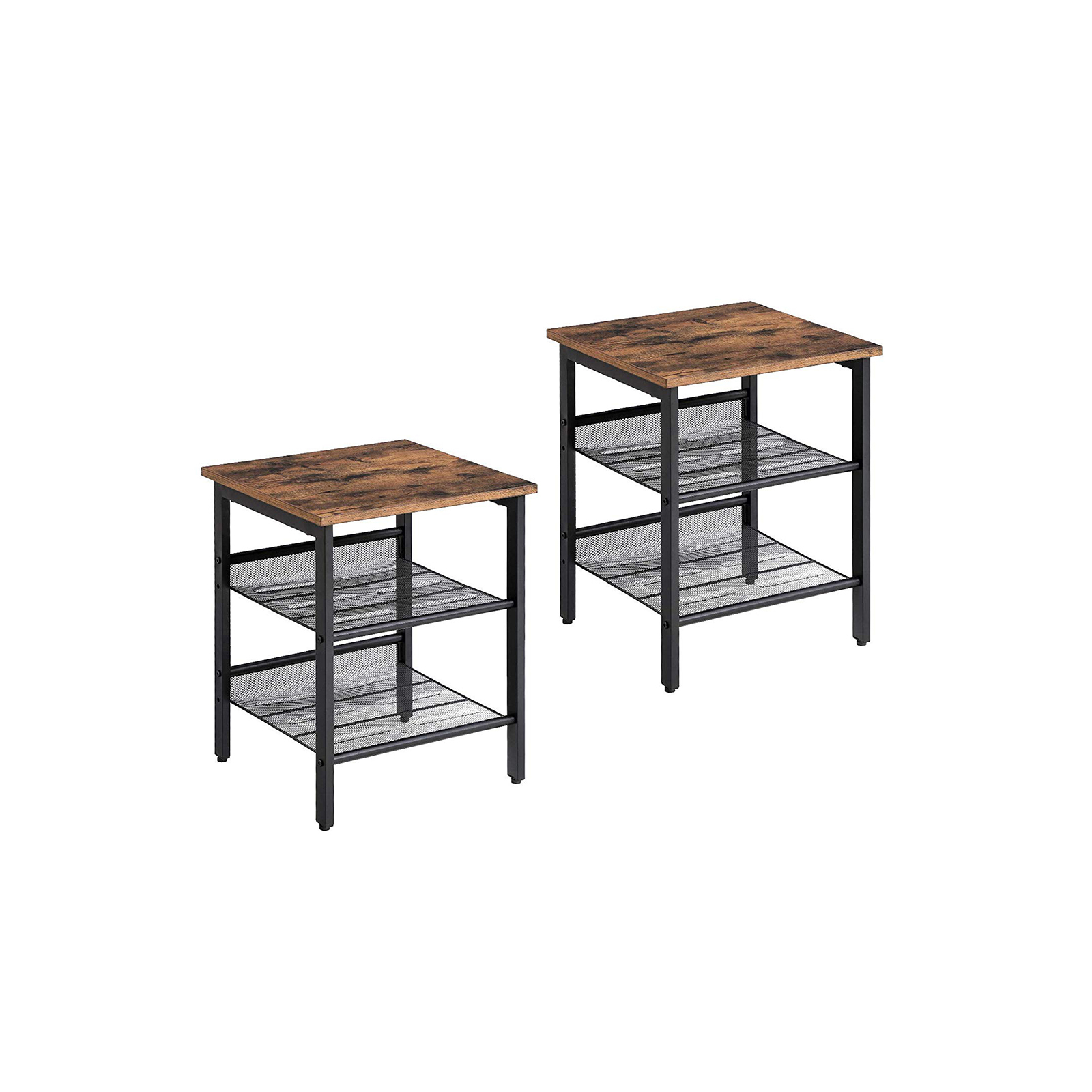VASAGLE Industrial Nightstand, Set of 2 Side Tables, End Table with Adjustable Mesh Shelves, for Living Room, Bedroom, Stable Metal Frame and Easy Assembly ULET24X