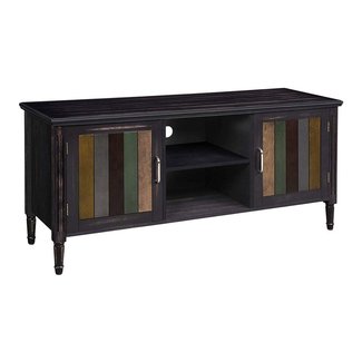 VASAGLE TV Cabinet for 50” TV with 2 Open Shelves, TV Stand with Colorful Doors for Living Room, Entertainment Room, Office, Solid Wood Legs, Easy to Assemble, Rustic Style, Country Brown ULTS02GL