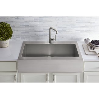 Vault Top-Mount Single-Bowl Stainless Steel Kitchen Sink with Shortened Apron-Front for 36"Cabinet