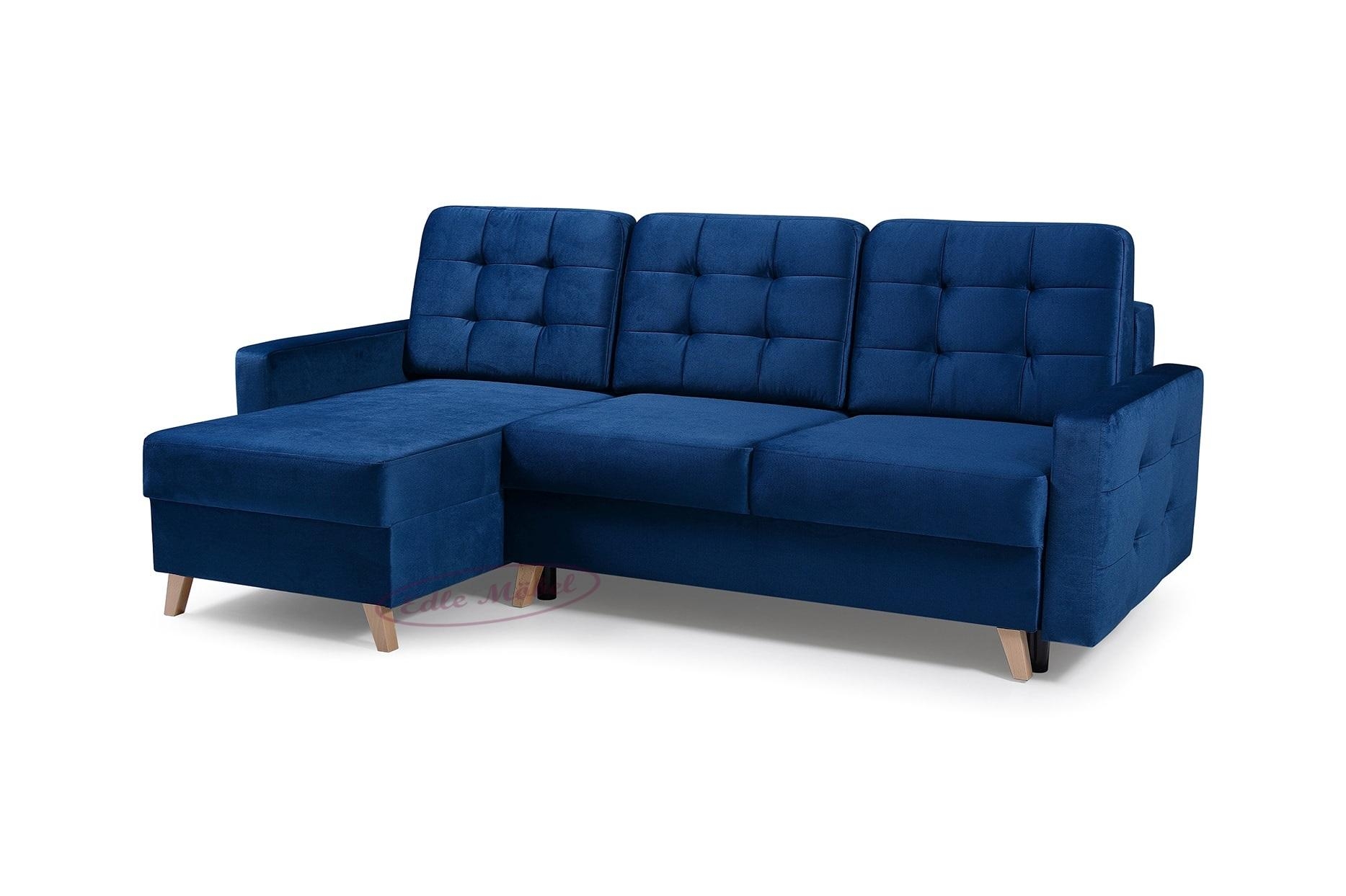 Vegas Futon Sectional Sofa Bed, Queen Sleeper with Storage, Navy Blue