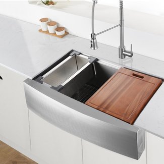 Verona Workstation 33" L x 22" W Double Basin Farmhouse Kitchen Sink