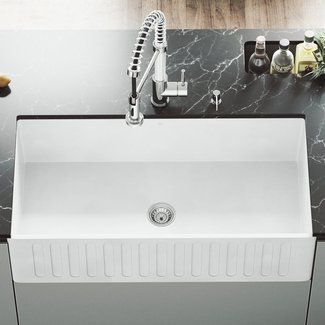 VIGO Matte Stone 36" L x 18" W Farmhouse Kitchen Sink with Basket Strainer