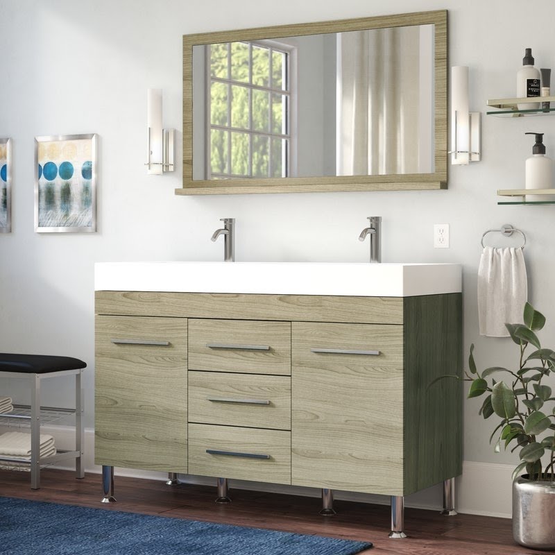 Waldwick 48" Double Modern Bathroom Vanity Set with Mirror
