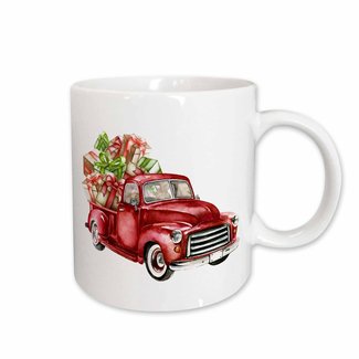 Watercolor Red Christmas Truck Full of Presents Illustration Coffee Mug