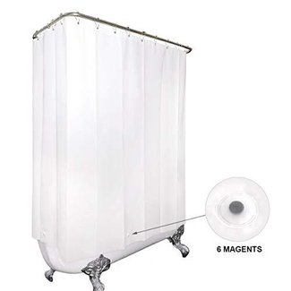 White All Around Shower Curtain 180 x 70 Inches with Magnets Clawfoot Tub PEVA Extra Wide Wrap Around Panel Set 32-Pack Shower Hooks Included Heavy Duty