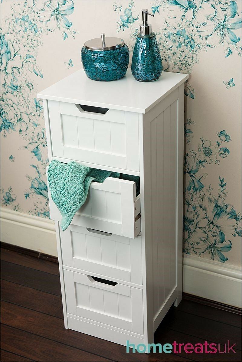 White Freestanding Bathroom Cabinet.Tall 4 Drawer Storage ...