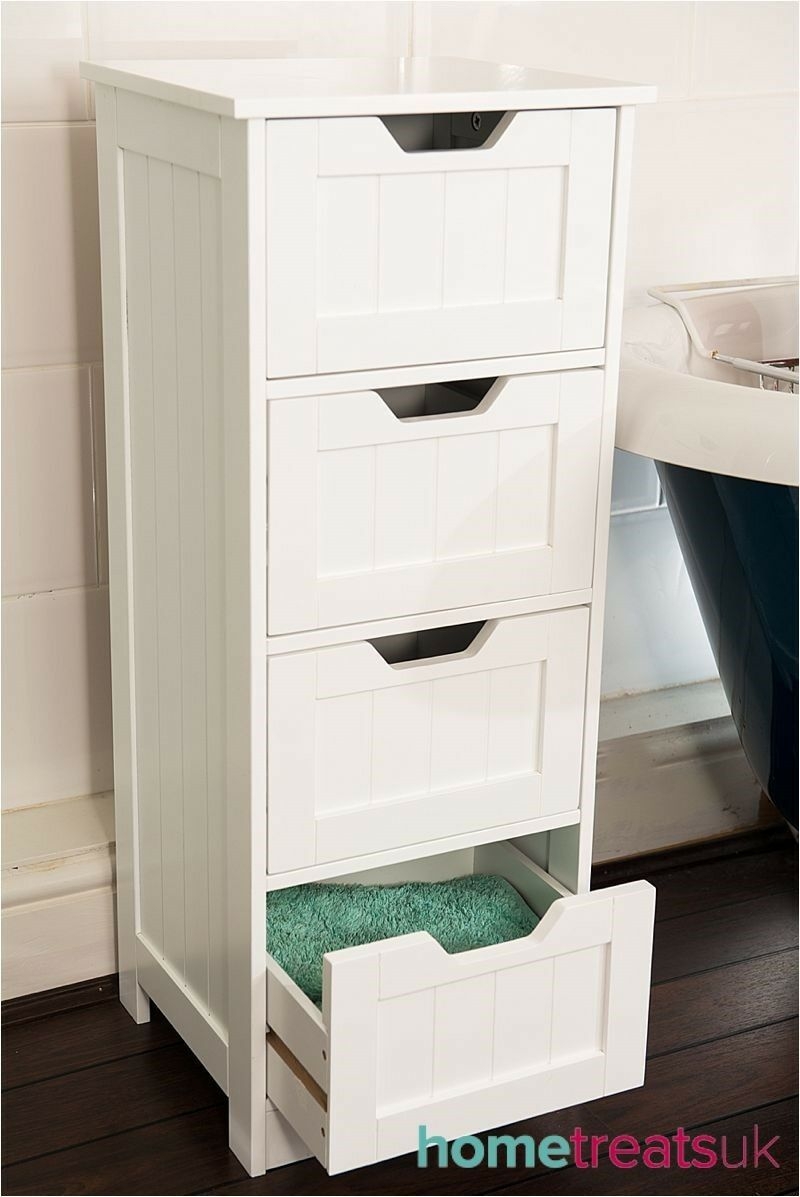 White Freestanding Bathroom Cabinet.Tall 4 Drawer Storage ...