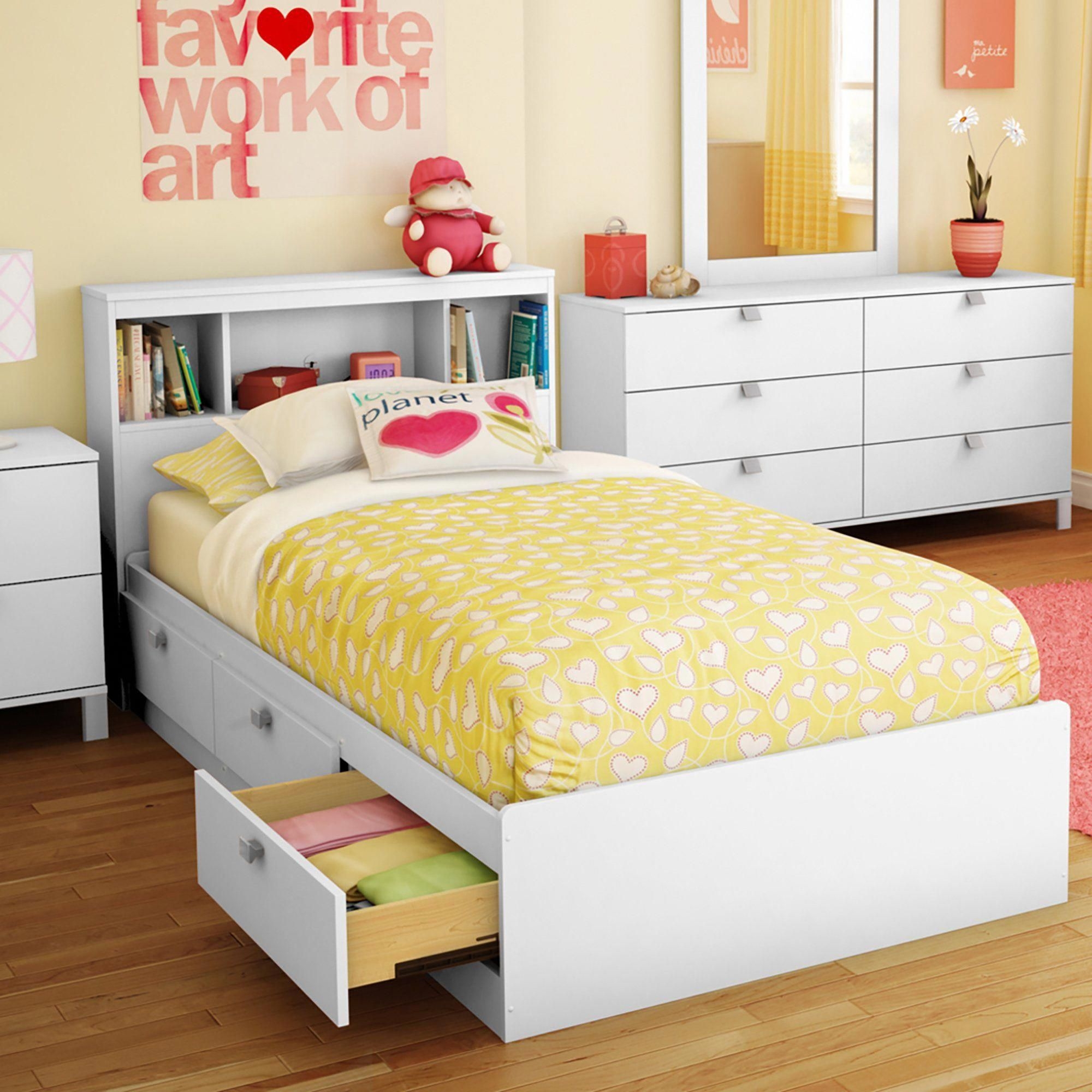White Twin Bed With Storage Visualhunt, Twin Bed With Storage Drawers And Headboard
