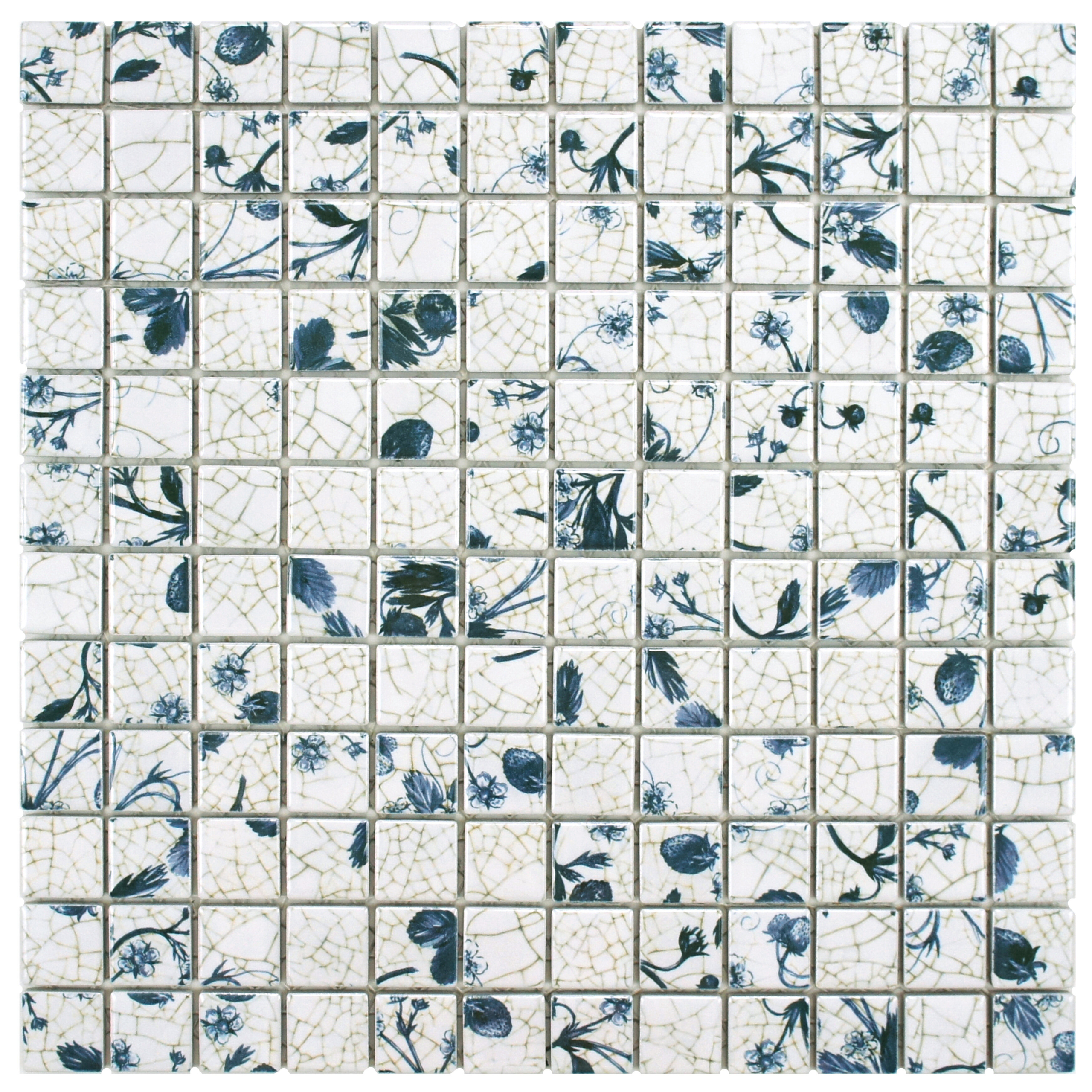Woolton 0.9" x 0.9" Porcelain Mosaic Tile in Blue/White