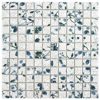 Woolton 0.9" x 0.9" Porcelain Mosaic Tile in Blue/White