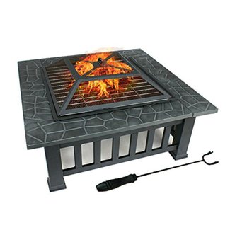ZENY 32" Outdoor Fire Pit Square Metal Firepit Backyard Patio Garden Stove Wood Burning Fire Pit W/Rain Cover, Black (#01)