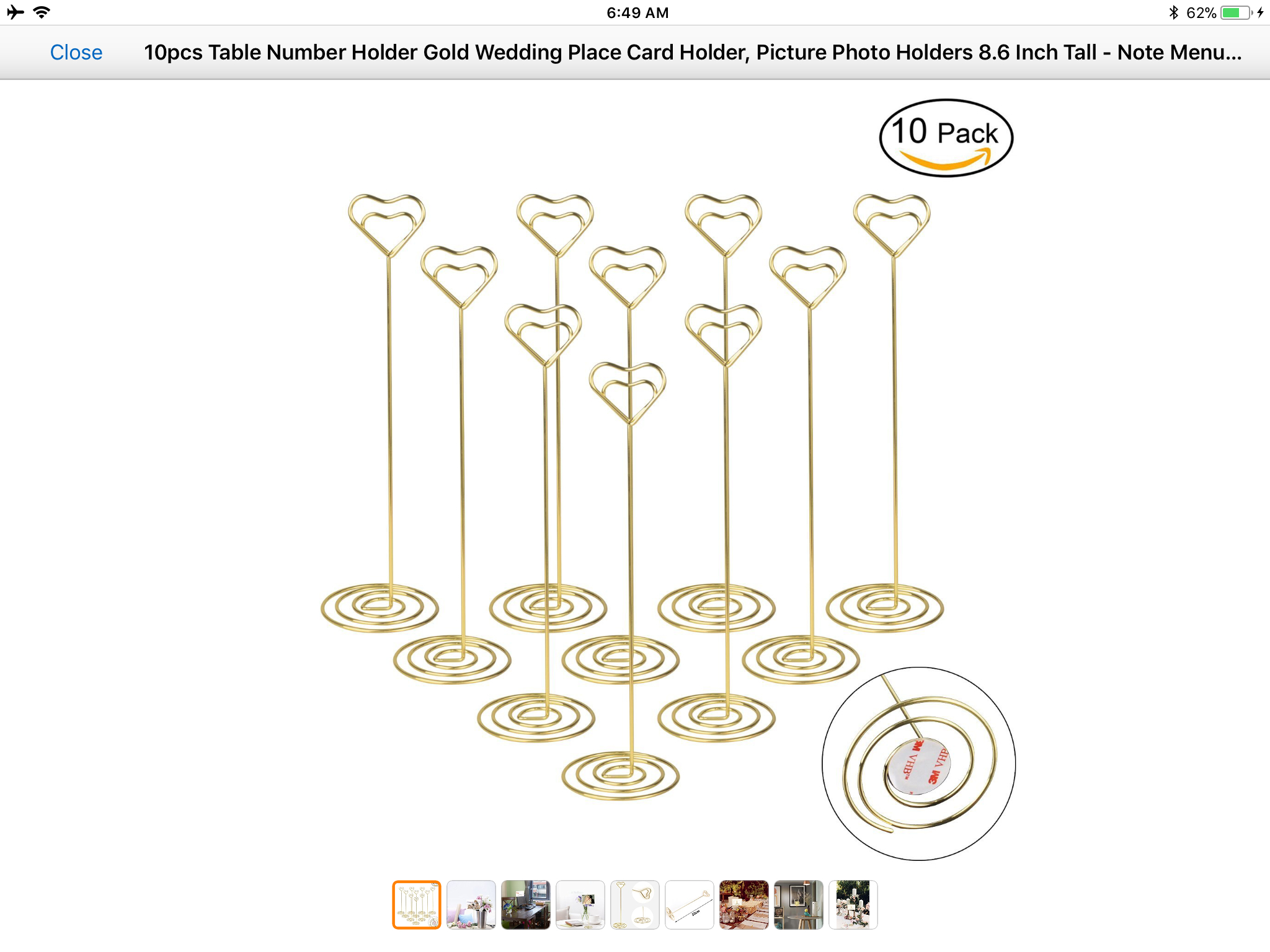 Table Card Holder Round Brushed Gold Pack of 8 