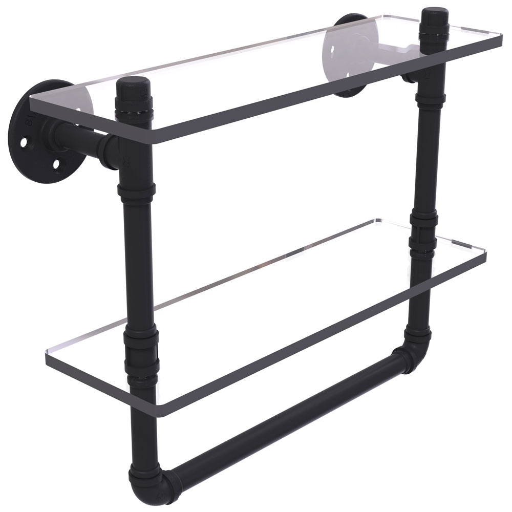16 Inch 2-Tier Shelf with Towel Bar in Bathroom Shelves